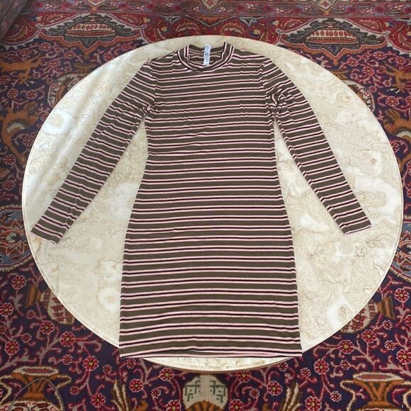 American Apparel Striped Ribbed Mock Turtleneck Long Sleeve Mini Dress - Picture 10 of 11